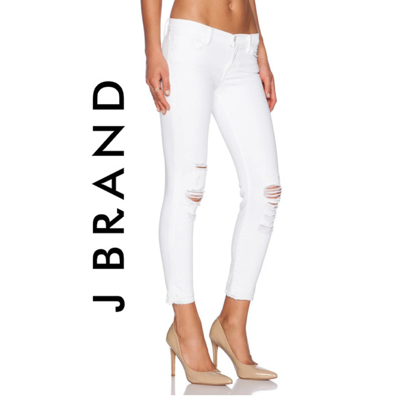 J Brand Jeans Womens 27 White Denim Cropped Raw Hem Distressed Stretch Pant - Picture 13 of 14